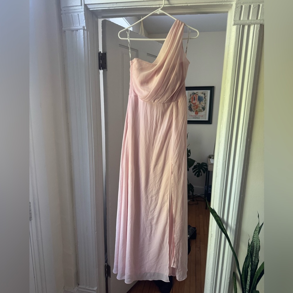 Birdy Grey Kira Blush Pink Asymmetrical Ruched Bridesmaids Gown